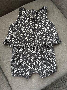 Carter's Black & White Printed Ruffle One-Piece Romper